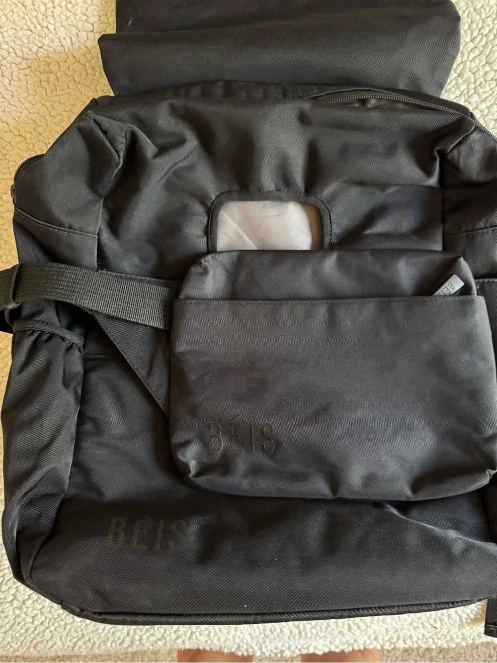 BEIS black backpack w/ removable front pouch.